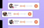 The image features an array of diverse, colorful soundwave icons representing different voices. It highlights the variety and customization options available in a voice catalog.